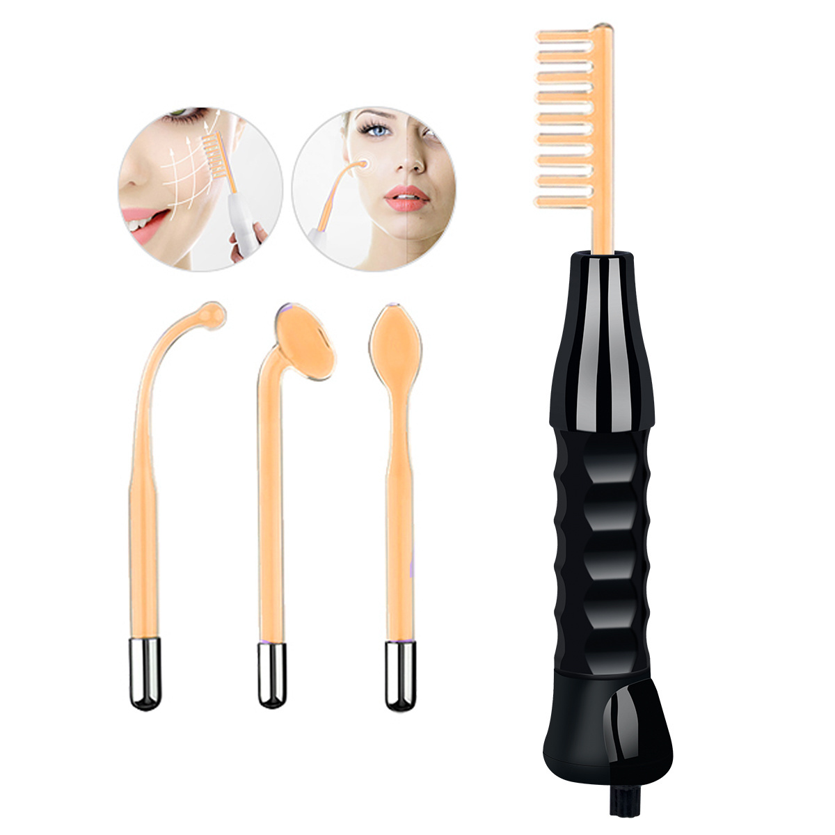 Portable high frequency ozone facial wand 4 in 1 tubes alta frecuencia D'arsonval violet ray wand 333khz Hair growth comb kit