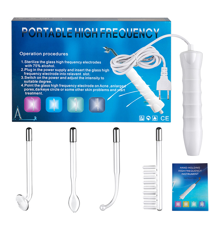 Portable high frequency ozone facial wand 4 in 1 tubes alta frecuencia D'arsonval violet ray wand 333khz Hair growth comb kit