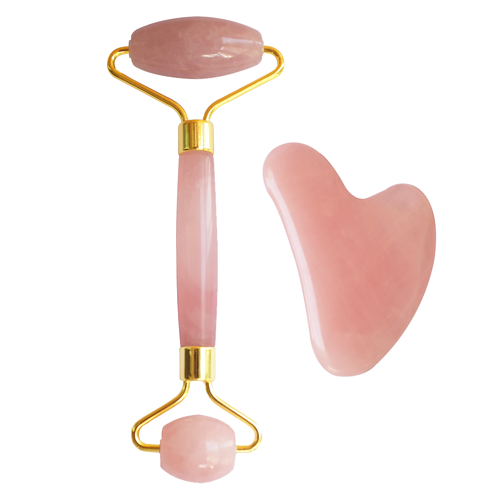 Promotion Price Natural crystal stone Rose Quartz Jade Roller for Facial Tool Massage jade roller and gua sha set for Face