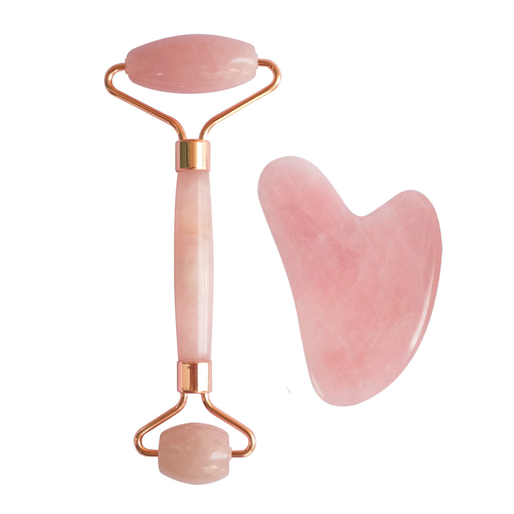 Promotion Price Natural crystal stone Rose Quartz Jade Roller for Facial Tool Massage jade roller and gua sha set for Face