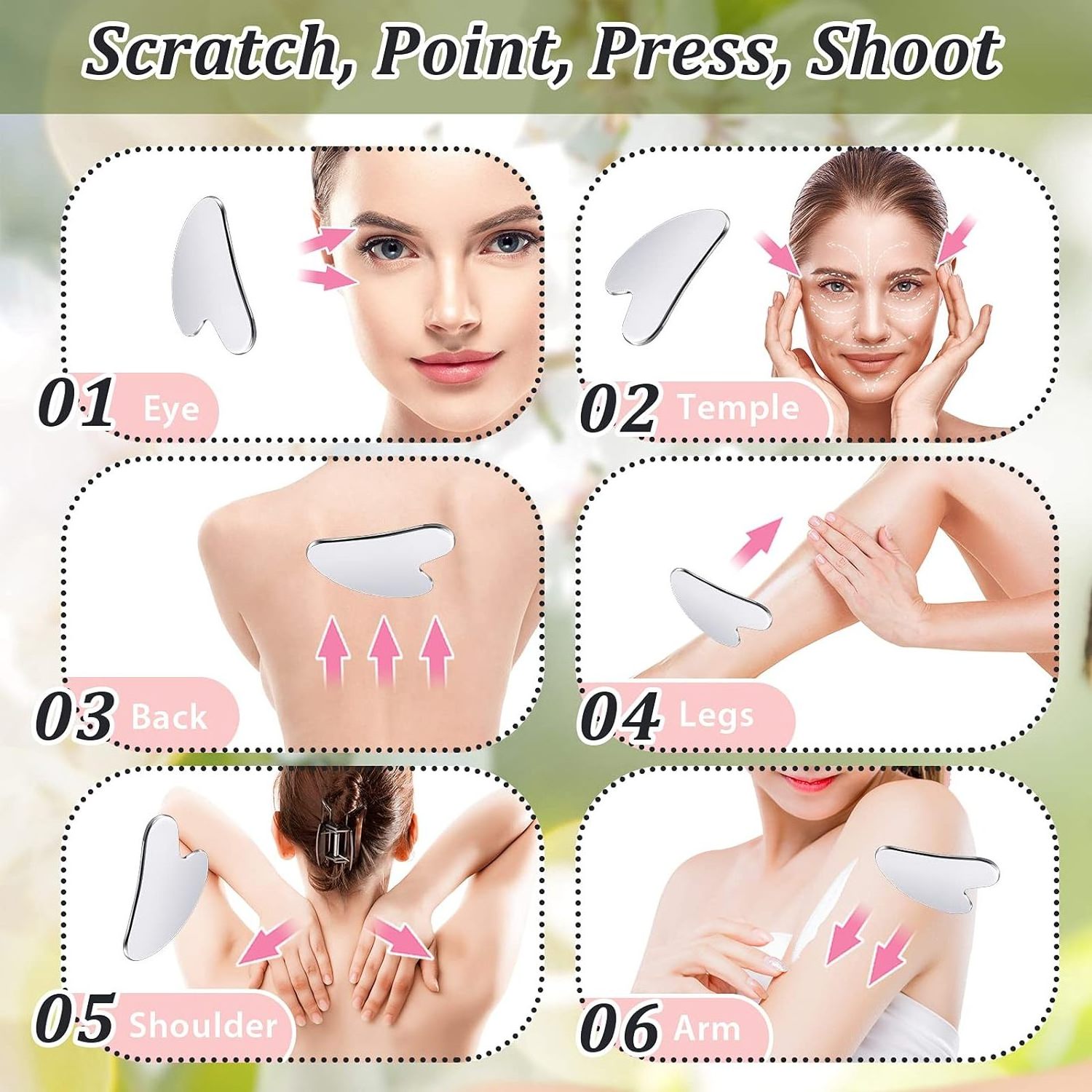 Gua Sha Facial Tools Scraping Massage Tool Stainless Steel SUS304 Facial Stainless Steel Gua Sha Scraping Massage Tool