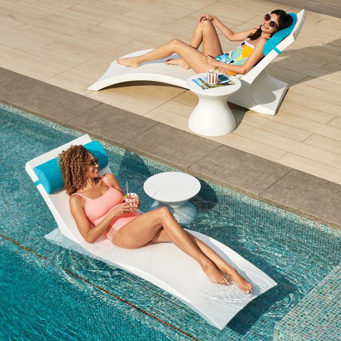 In Water Luxury Leisure Furniture Hotel Beach Pool 2 pieces Sun Tanning Ledge Chaise Lounge Chair Baja Shelf Chair