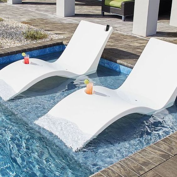 custom outdoor fiberglass frp tumbonas piscina swimming pool ledge chaise lounge chair in pool water beach sun lounger