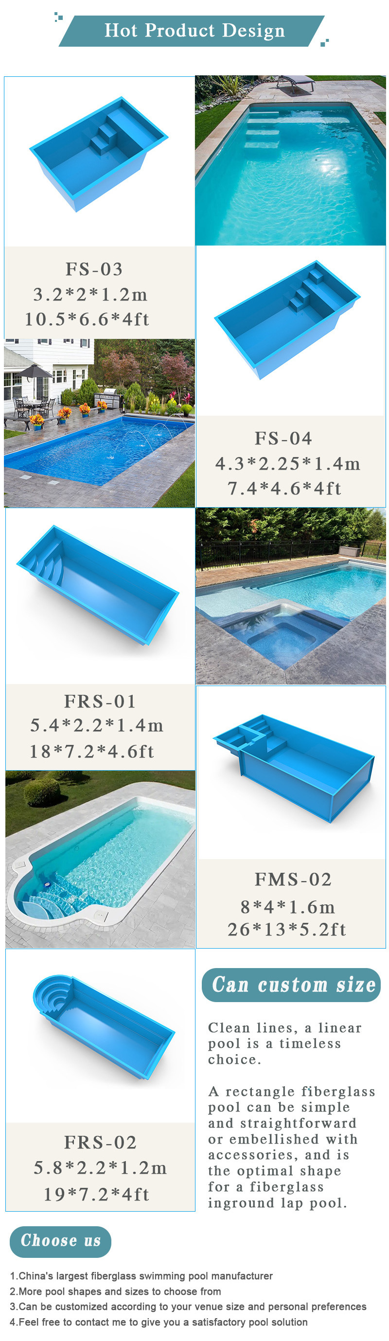 cheap price swim pool outdoor fiber glass fiberglass garden prefabricated large inground swimming pool