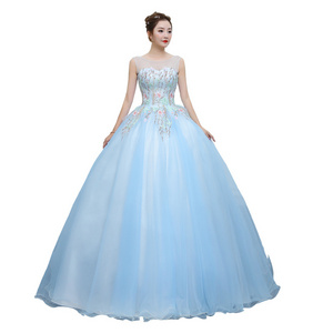 Fashion 3D Flower Colored wedding dress  New Korean Style Light blue Princess Wedding Gowns A-line Party dress