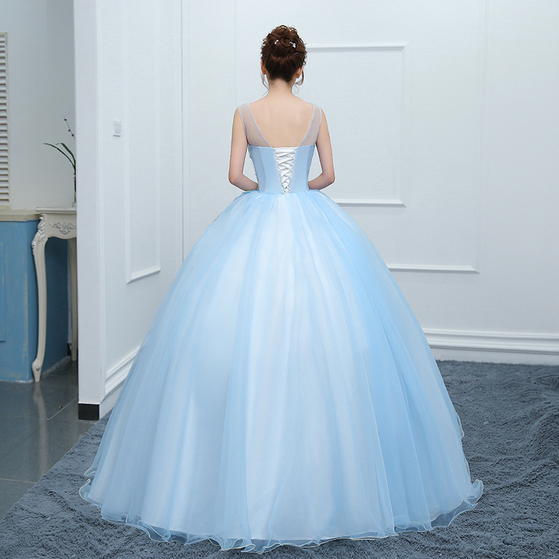 Fashion 3D Flower Colored wedding dress  New Korean Style Light blue Princess Wedding Gowns A-line Party dress