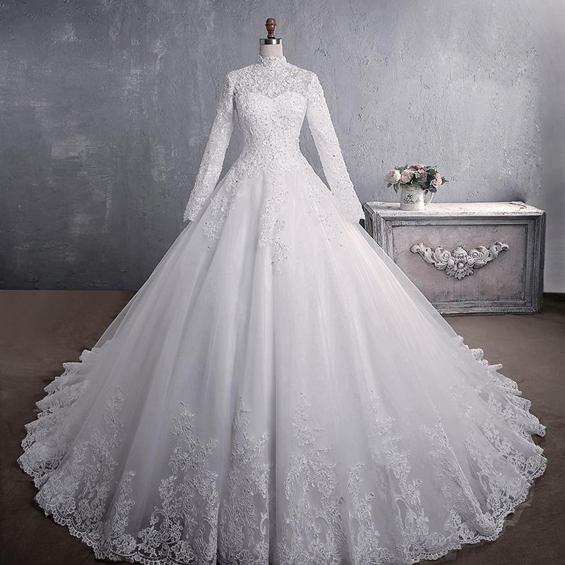 Feishiluo Muslim wedding dress A-line Custom Made  Full Sleeves bridal dress