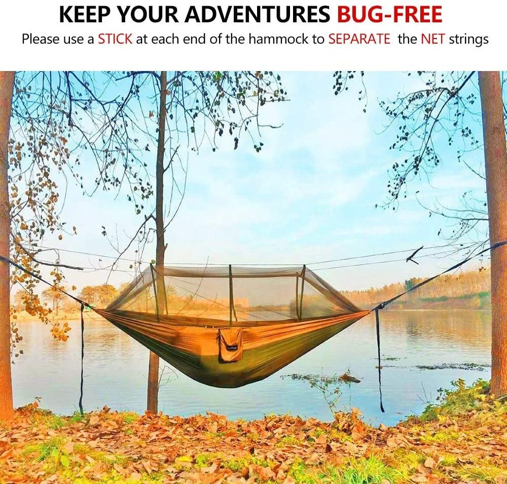 Camping Fabric Hammock with Mosquito Net 1-2 Person Outdoor Travel for Hiking