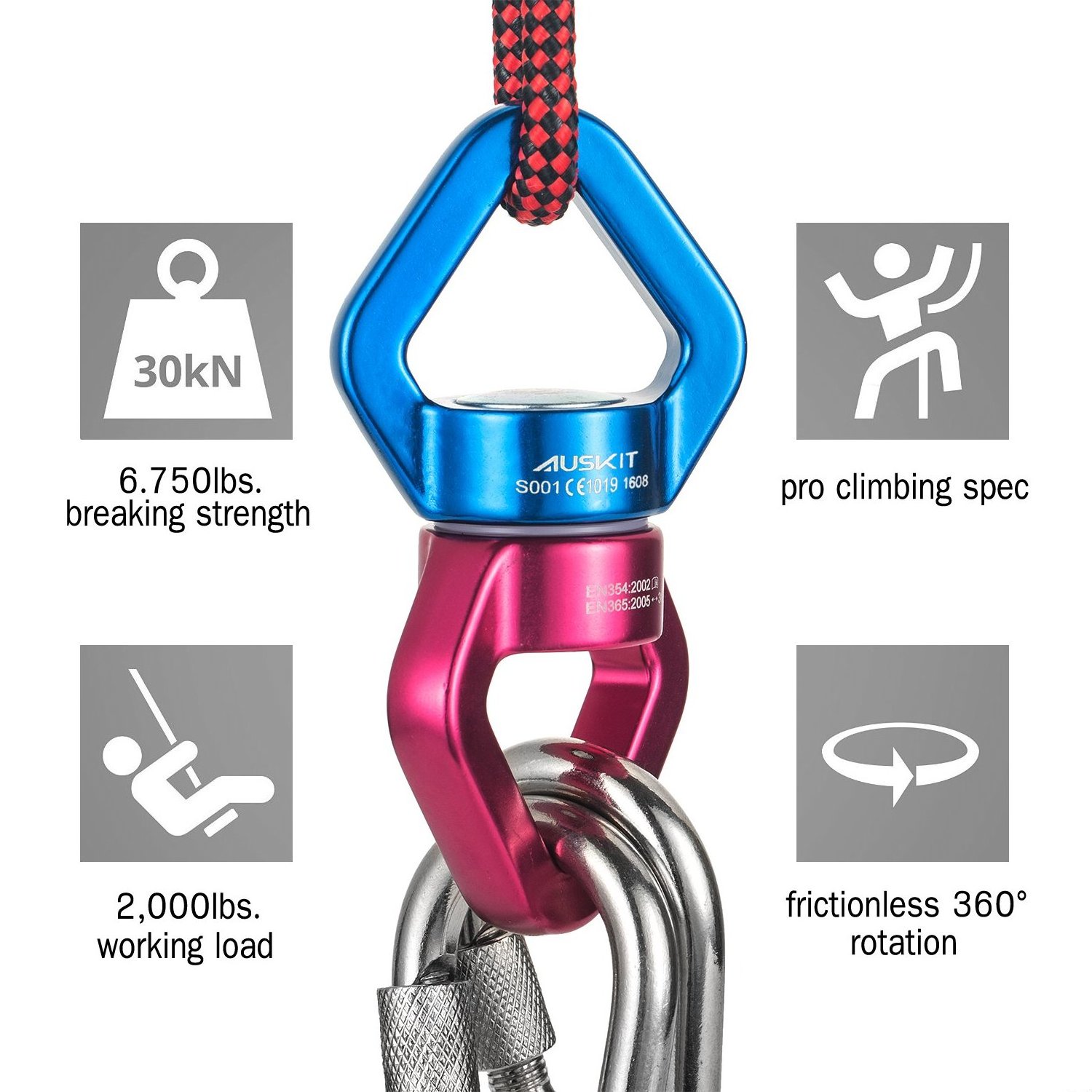 30KN  swing swivel rotational Aluminum Carabiner Swivel Carabiner hook for GM/Climbing