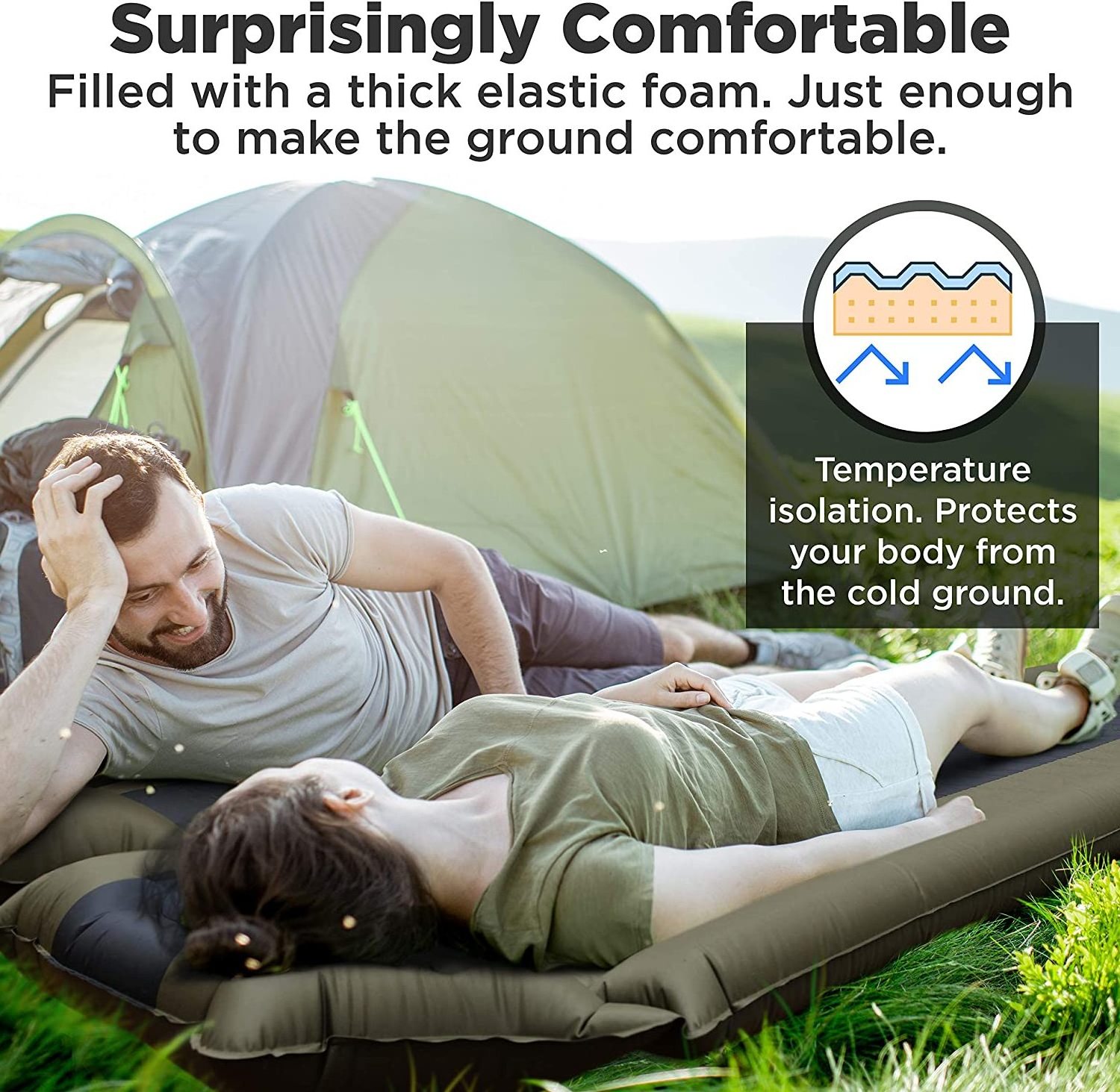 Sleeping Pad w/Armrest & Pillow - Rollover Protection - Self-Inflating Camping Mattress, Best Cot-Mats for Tent and Hammock