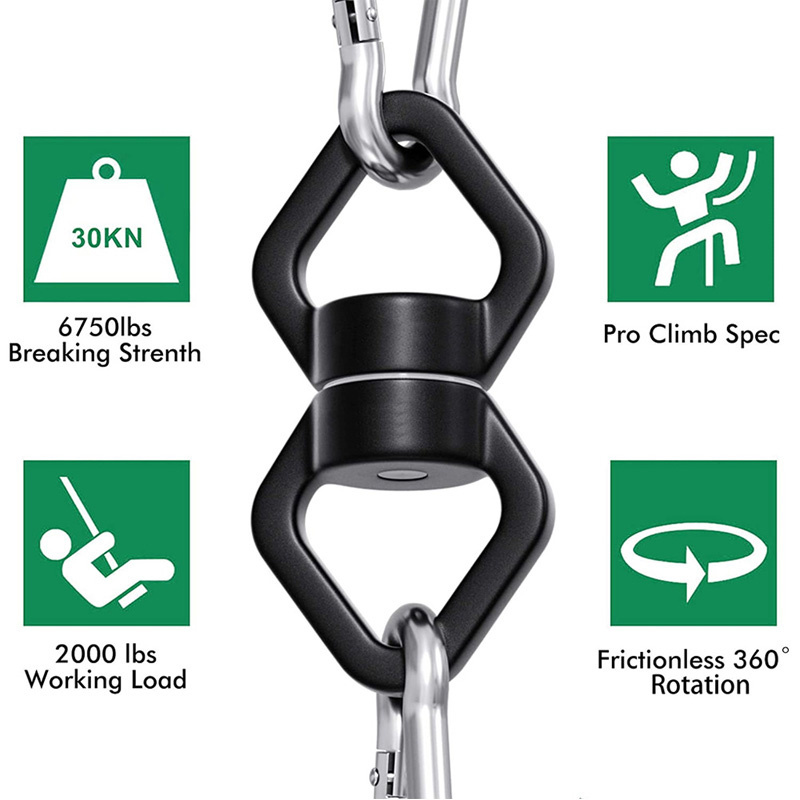 30kN Bearing Swing Swivel Device 360 Rotational Hanging Swivel Hook with 2 Carabiners Connector for Aerial Yoga