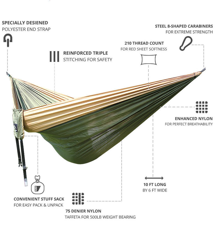 Outdoor Camping Hammock Lightweight 210T Parachute Nylon Hammocks Outdoor Camping Hammock