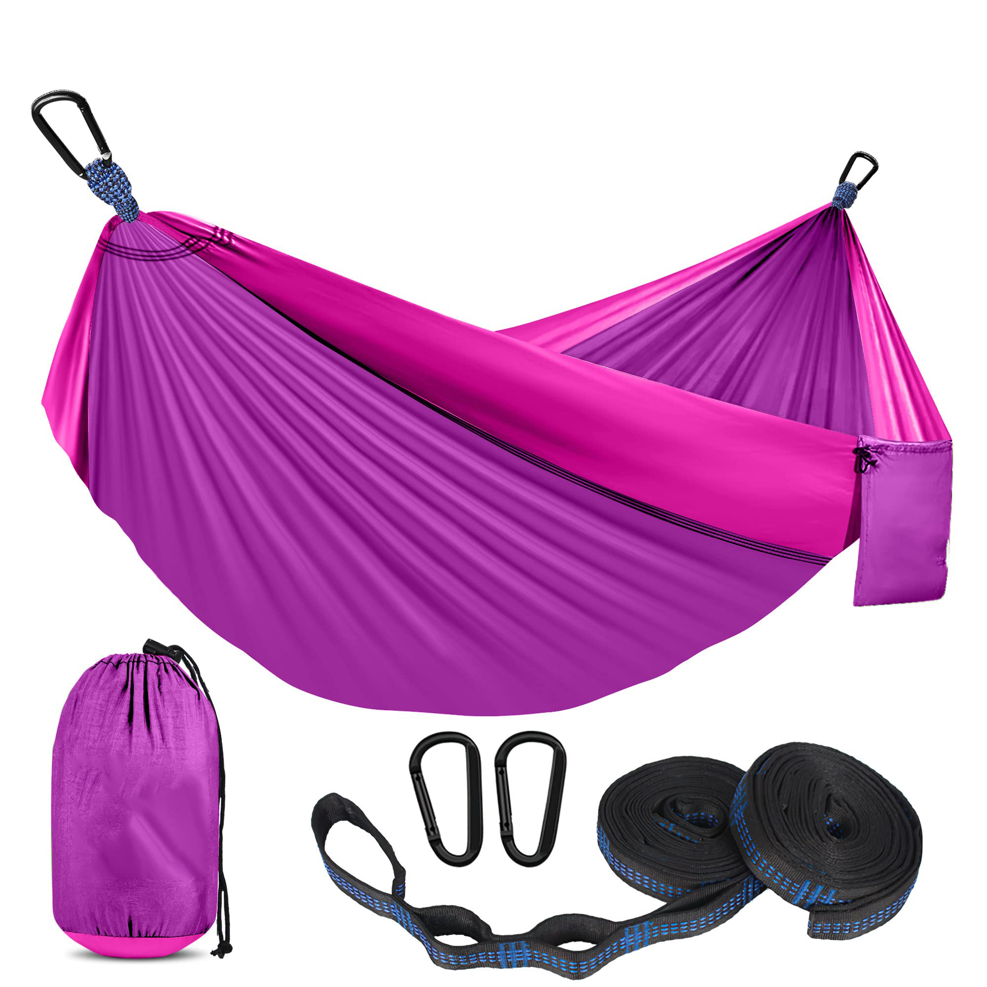 Super Lightweight with Two Tree Straps Portable Nylon 2 Person Folding Hammock Parachute Outdoor Hammock