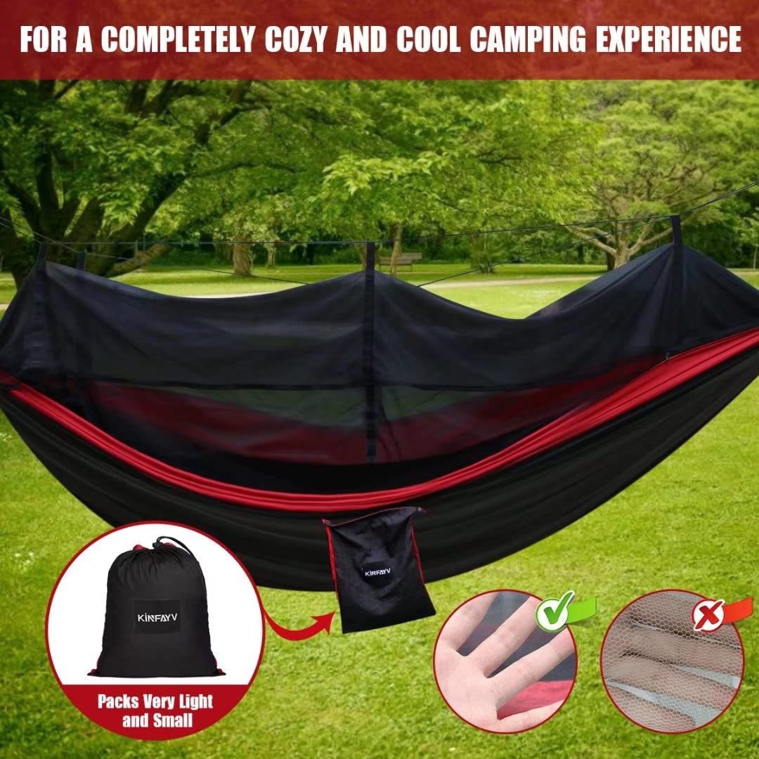 Feistel Hammock with Net and Rain Fly - Portable Double Hammock with Bug Net and Tent Tarp Heavy Duty Tree Strap