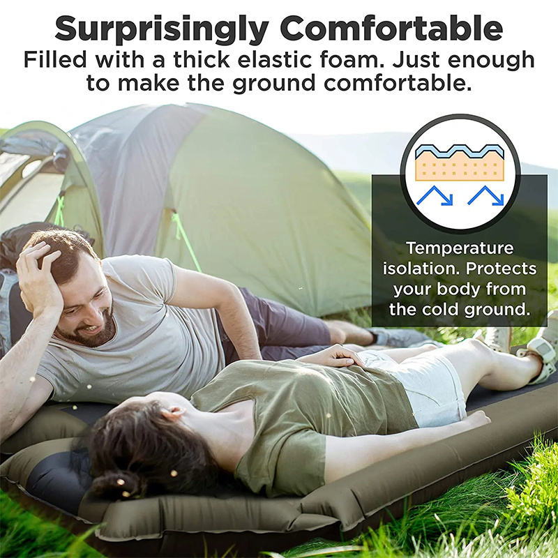 Sleeping Pad w/Armrest & Pillow - Rollover Protection Best Cot-Mats for Tent and Hammock Self-Inflating Camping Mattress