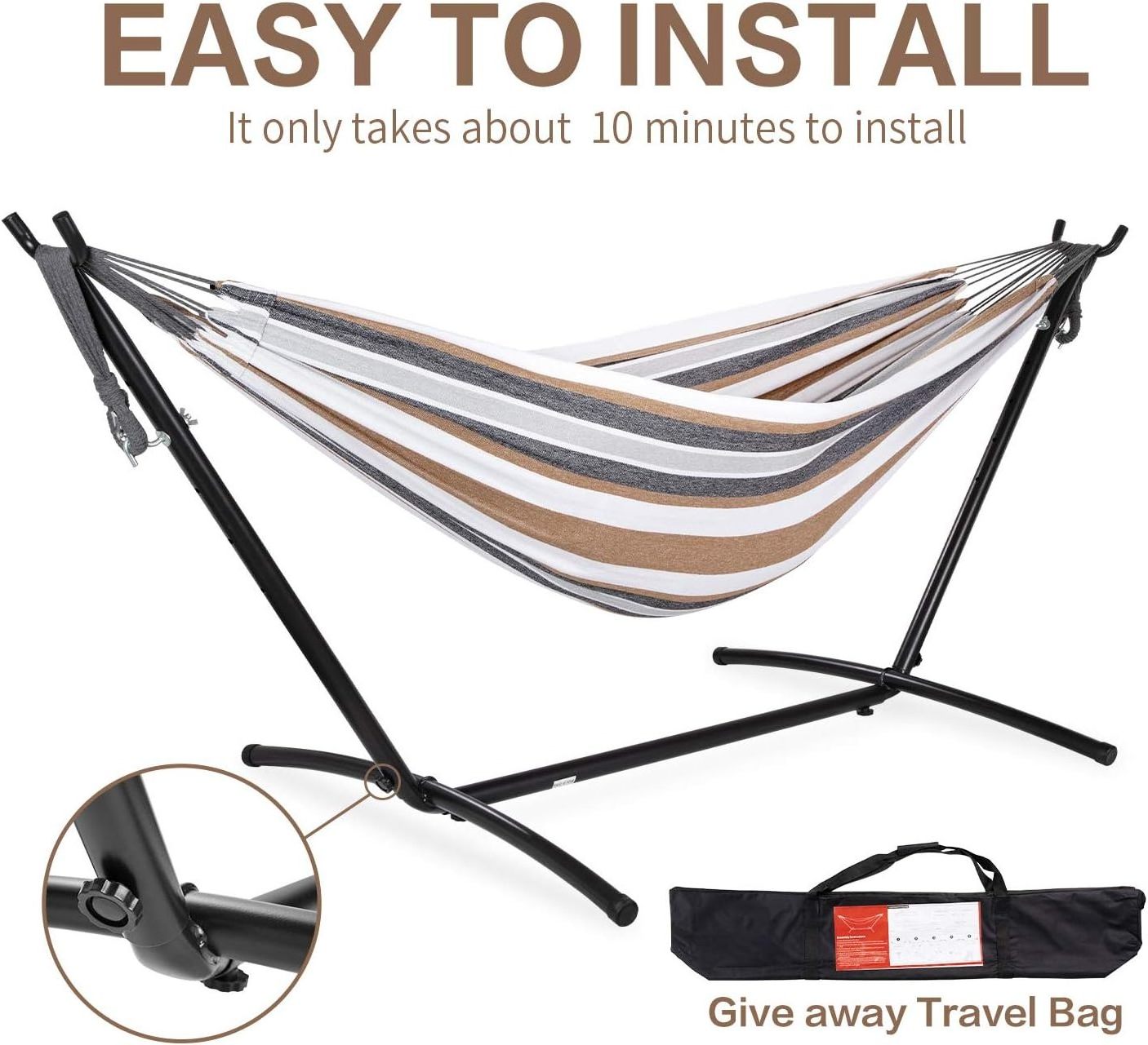 Persons Hammock Portable Hanging Camping Bed with Carrying Bag for Patio, Backyard