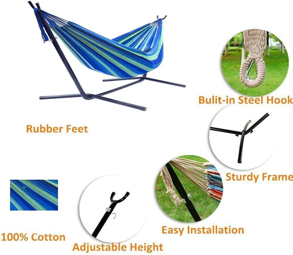 Hammock Comfortable Fabric with Space Saving Steel Stand Carry Bag for Camping Outdoor/Indoor