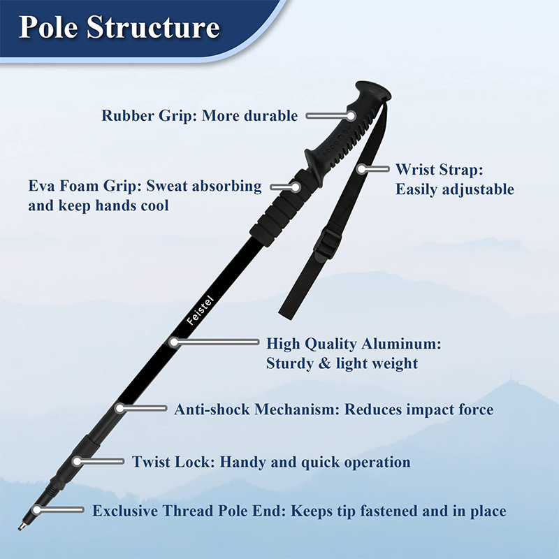 Feistel Nordic Walking Trekking Poles - 2 Sticks with Anti-Shock and Quick Lock System, Telescopic, Collapsible, Ultralight