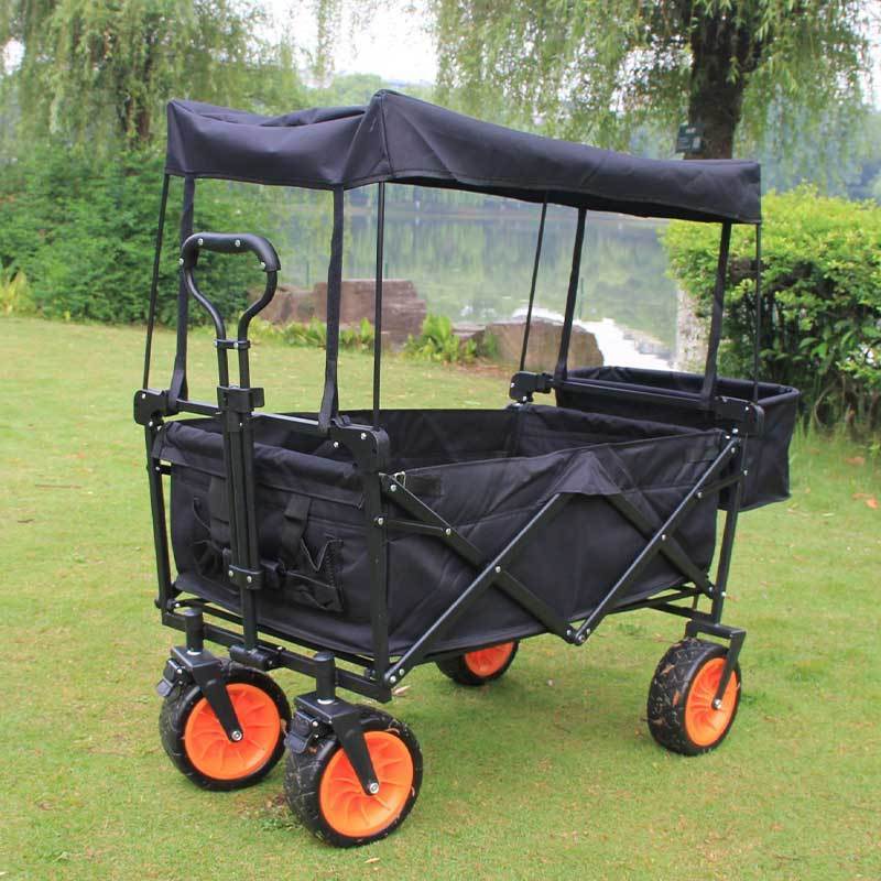 Feistel Collapsible Folding Wagon, Wagon Cart Heavy Duty Foldable with Two Drink Holders, Utility Grocery Wagon for Camping