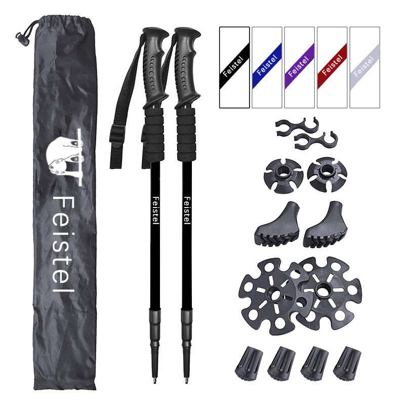 Feistel Nordic Walking Trekking Poles - 2 Sticks with Anti-Shock and Quick Lock System, Telescopic, Collapsible, Ultralight