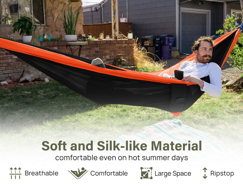 Camping Hammock with Mosquito Net with Unique Adjustable UHMWPE Ridgeline Lightweight Portable Double Hammock with 12ft straps