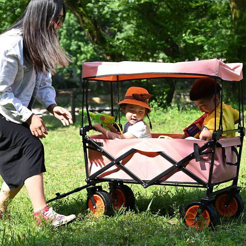 Feistel Collapsible Folding Wagon, Wagon Cart Heavy Duty Foldable with Two Drink Holders, Utility Grocery Wagon for Camping