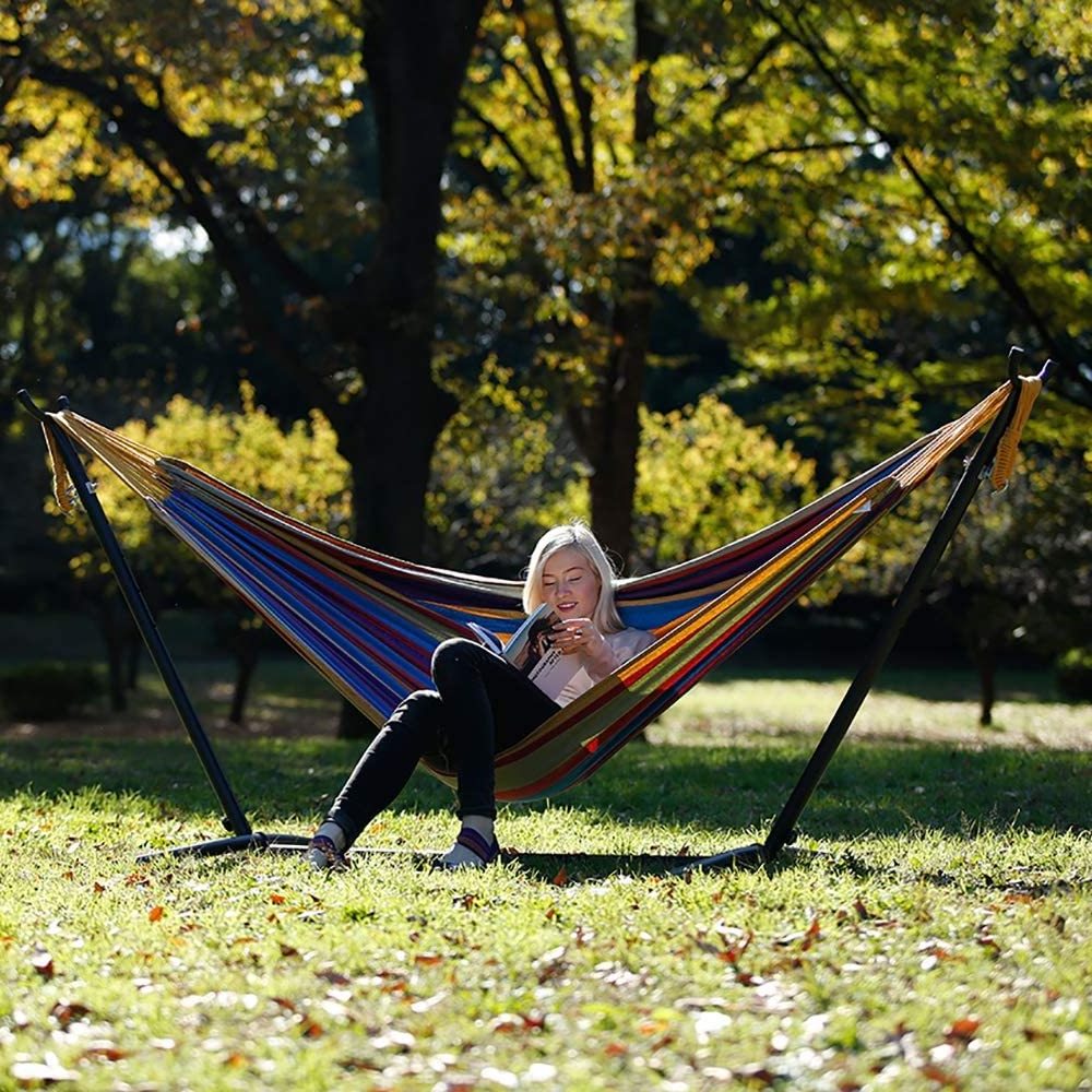 Feistel Factory Wholesale Folding stainless steel hammock stand with cotton double or single hammock