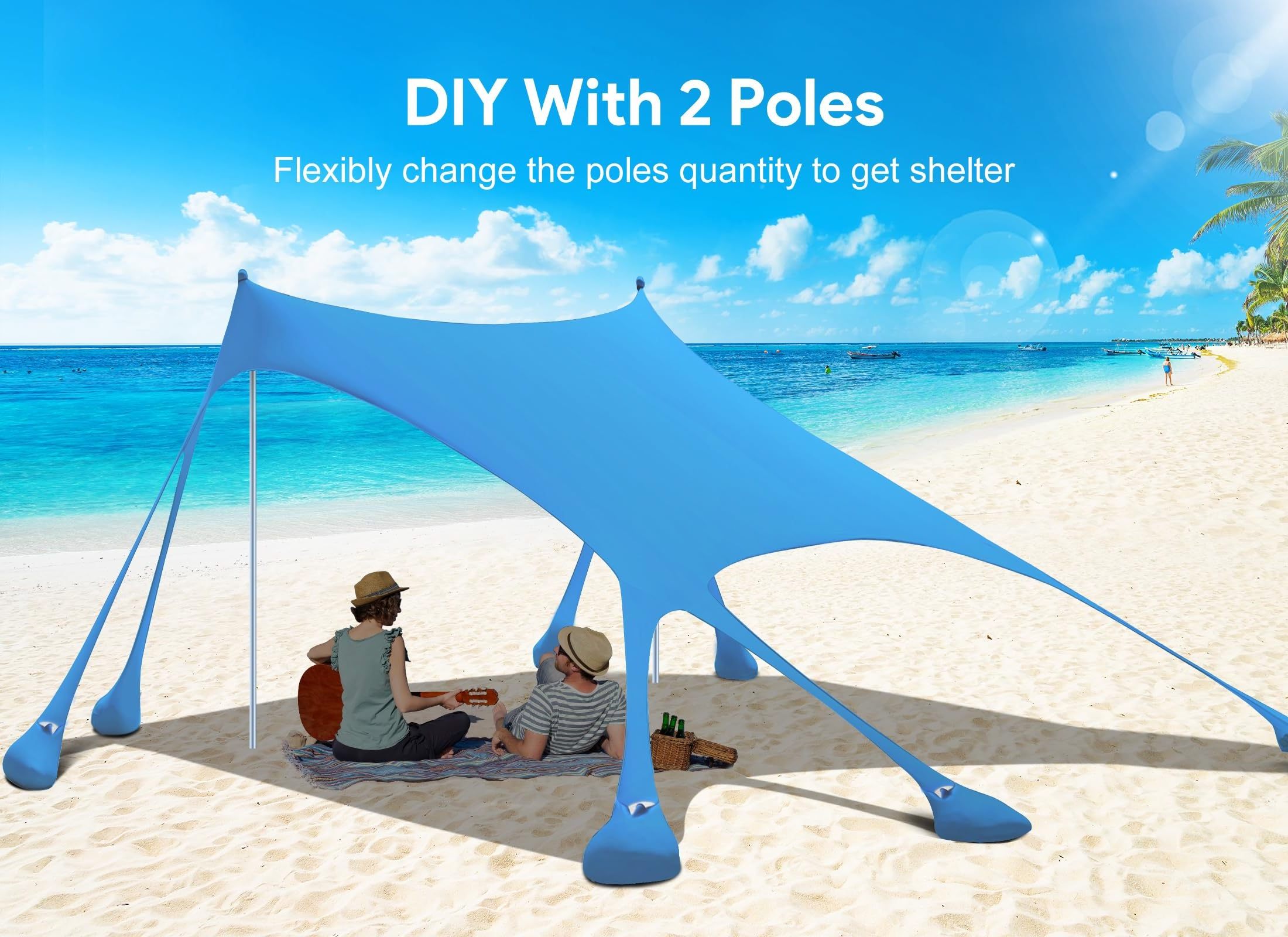 Wholesale Beach Tent with Sand Anchor, Portable Canopy Sunshade - 7' x 7' - Patented Reinforced Corners