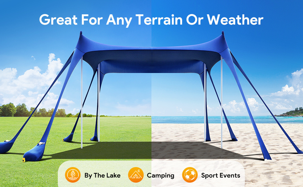 Wholesale Beach Tent with Sand Anchor, Portable Canopy Sunshade - 7' x 7' - Patented Reinforced Corners