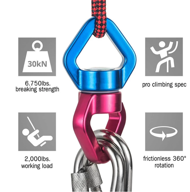 Feistel 5 pcs 30kn aluminum captive eye carabiner, 30KN swing swivel, Safety climbing swing swivel