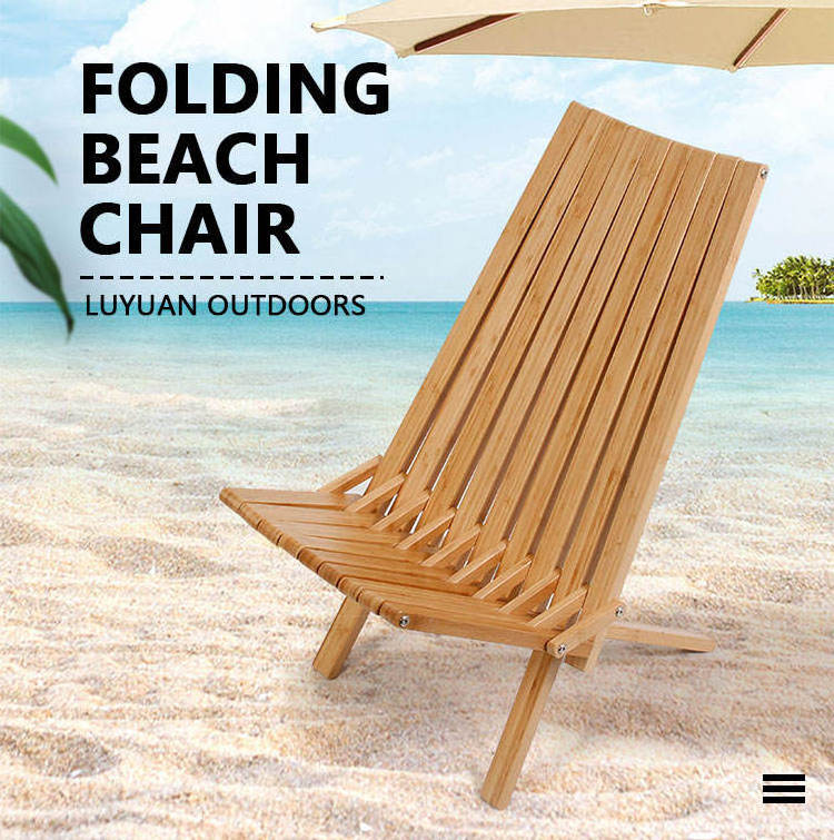 Outdoor Adjustable Deckchair Lounge Pillow Sea Deck Portable Solid Bamboo Wood Fold Beach Chair