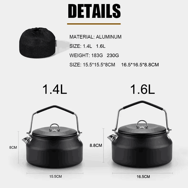 Feistel 1.6L Ultralight Aluminum Tea Kettle Teapot Portable Coffee Pot for Outdoor Camping