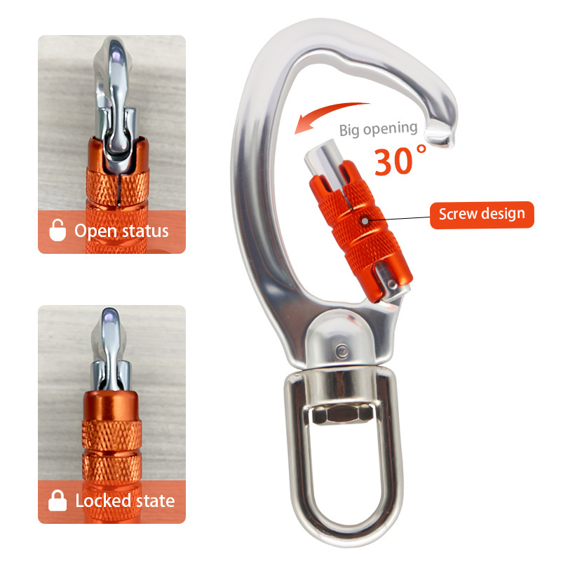 Wholesale 25KN Outdoor  Swivel Climbing Snap Hook Aluminum Carabiner Hooks