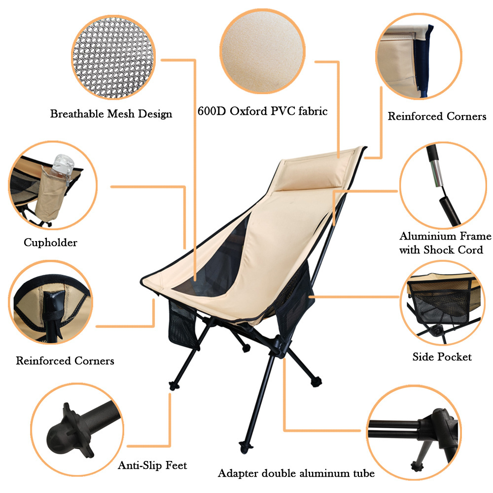 Camping Chair for Outdoor Aluminum Camping Travel Fishing Hiking Ultralight Portable Folding Chair