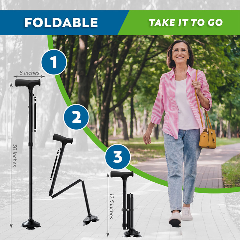 Feistel Walking Cane for Men & Women - Foldable, Adjustable, Collapsible, Free Standing Cane, Pivot Tip, Heavy Duty