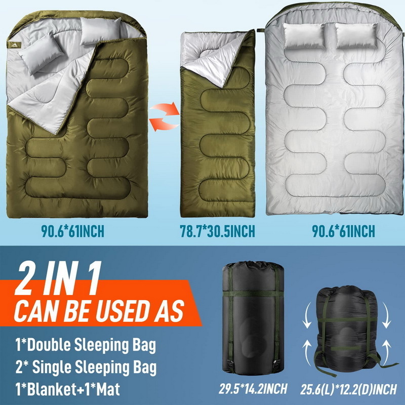 2 Person Sleeping Bag Double Sleeping Bag Size XL Hiking Backpacking and Cold Weather Portable Waterproof Camping Sleeping Bag