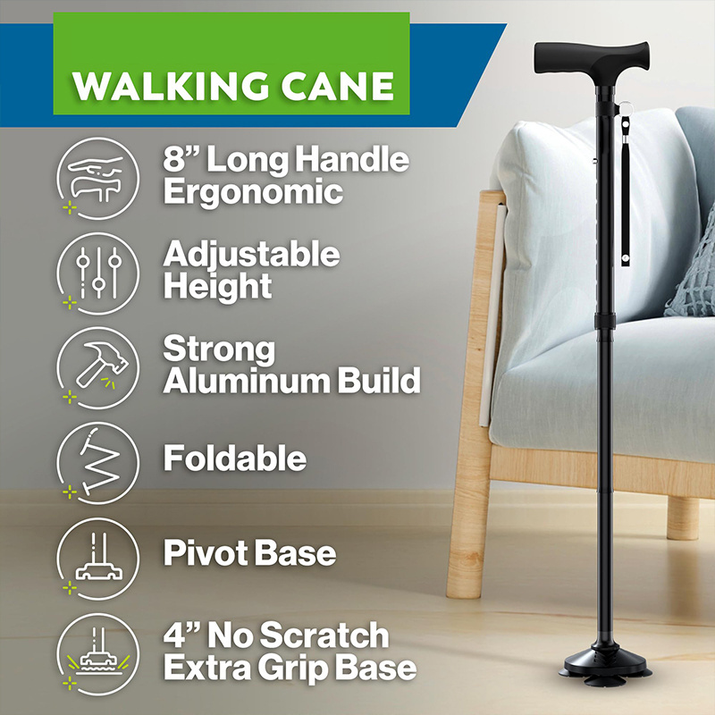 Feistel Walking Cane for Men & Women - Foldable, Adjustable, Collapsible, Free Standing Cane, Pivot Tip, Heavy Duty