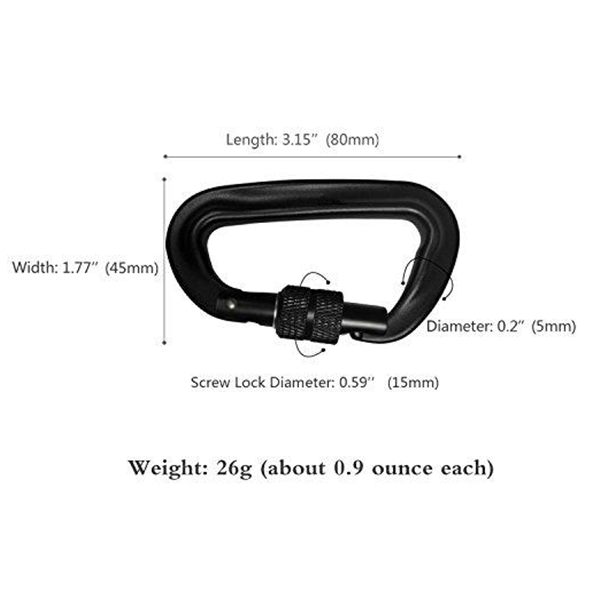 12KN Heavy Duty Aluminium Alloy Carabiner Clip, D-Ring Clip Hook with screwgate