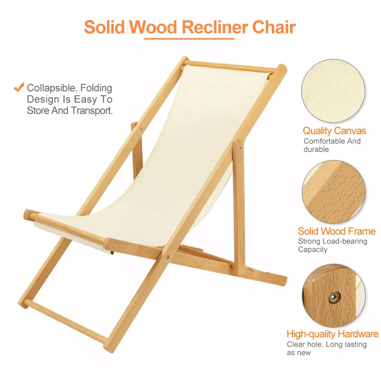 Feistel 2023 Wholesale Factory Foldable Wooden Lounge Folding Reclining Beach Sea Chair For Camping