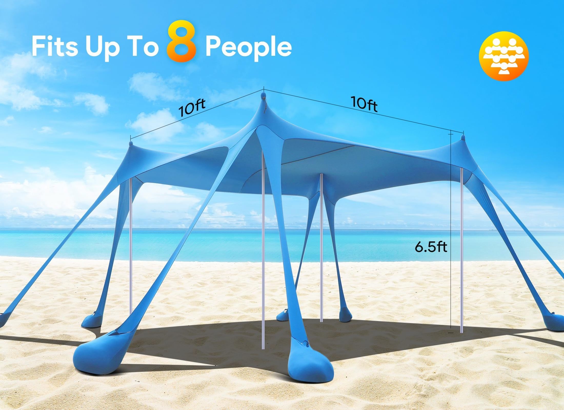 Wholesale Beach Tent with Sand Anchor, Portable Canopy Sunshade - 7' x 7' - Patented Reinforced Corners