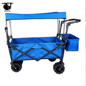 Feistel Collapsible Folding Wagon, Wagon Cart Heavy Duty Foldable with Two Drink Holders, Utility Grocery Wagon for Camping