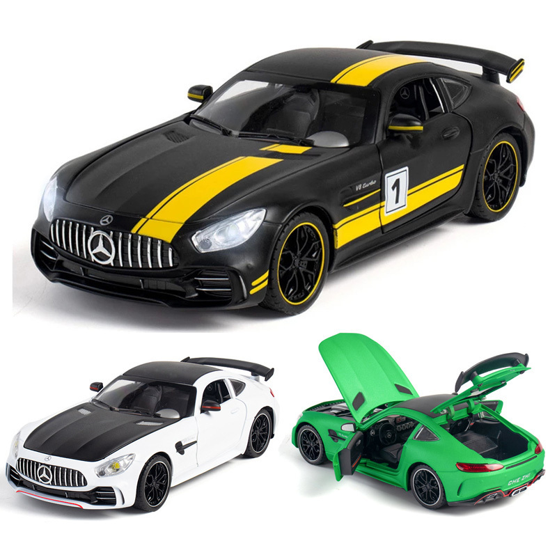 1:24 Mercedes AMG GTR roadster die cast car model toy for kids 20.5cm pull back alloy simulation model car With Sound/Light