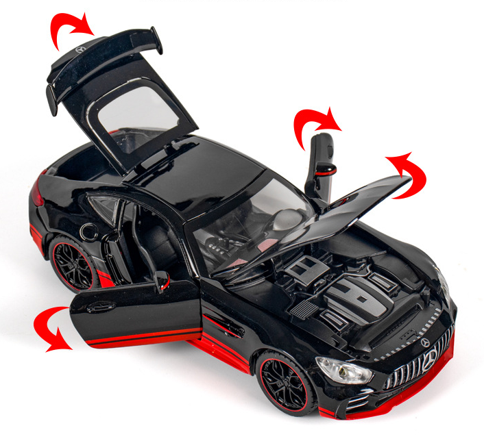 1:24 Mercedes AMG GT die cast car black warrior model toy for kids 20.5cm pull back alloy simulation model car With Sound/Light