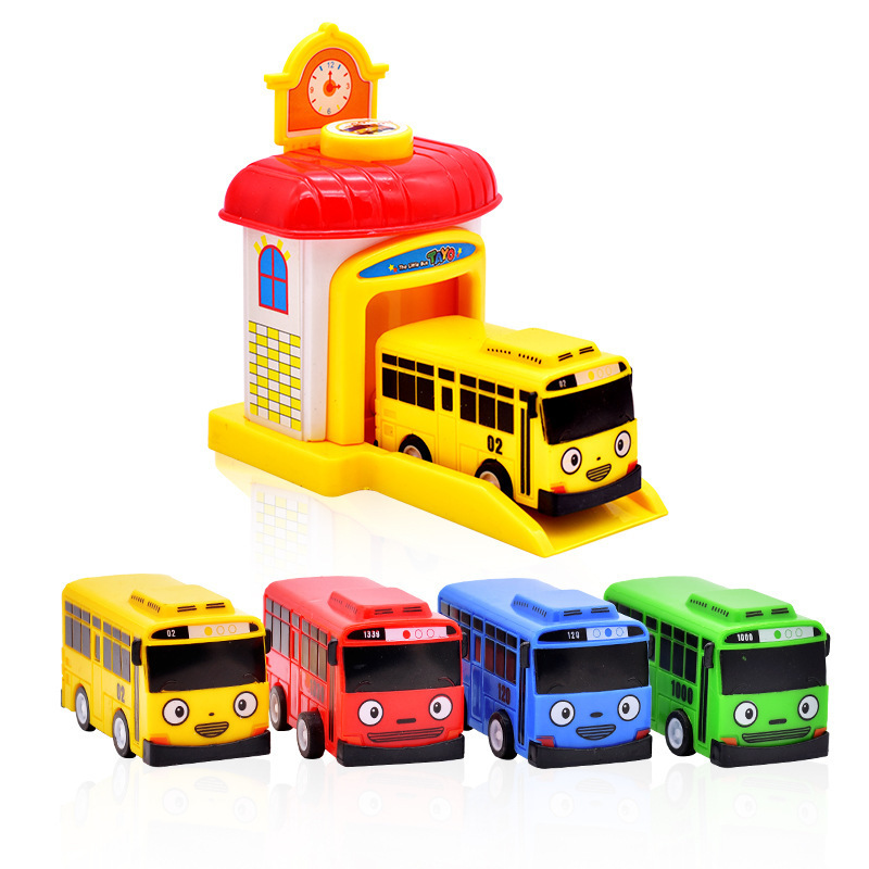 14cm plastic Tayo bus 4 color mix ejecting toy car for kids