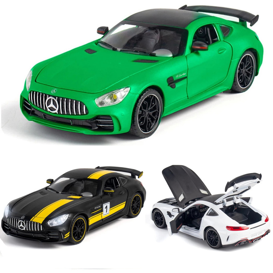 1:24 Mercedes AMG GTR roadster die cast car model toy for kids 20.5cm pull back alloy simulation model car With Sound/Light