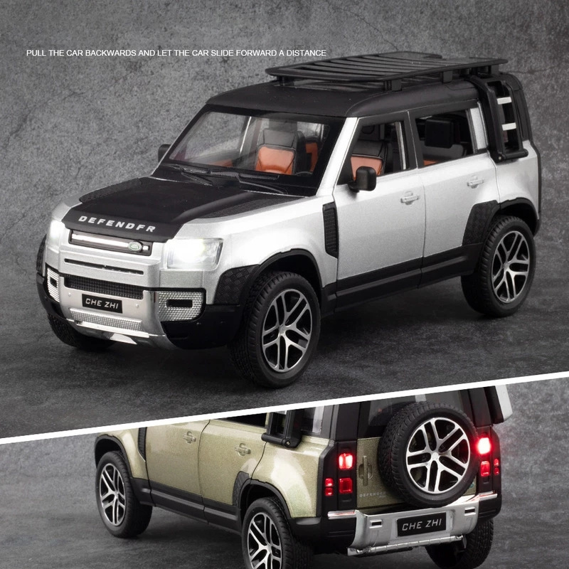 1:24 Land Rover Defender die cast car model toy for kids 21cm pull back simulation alloy car With Sound/Light