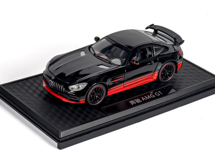 1:24 Mercedes AMG GT die cast car black warrior model toy for kids 20.5cm pull back alloy simulation model car With Sound/Light