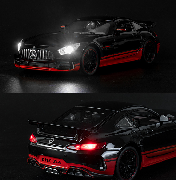 1:24 Mercedes AMG GT die cast car black warrior model toy for kids 20.5cm pull back alloy simulation model car With Sound/Light