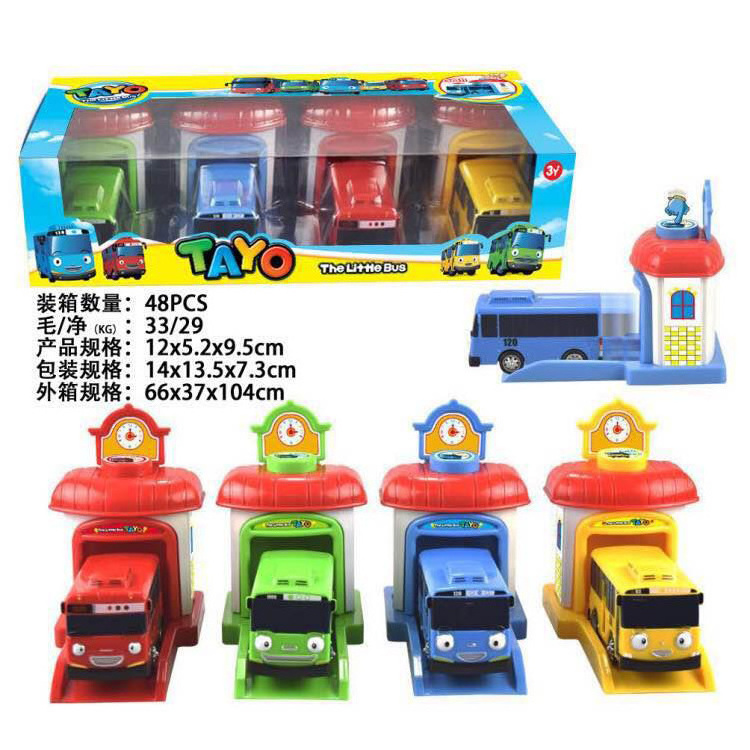 14cm plastic Tayo bus 4 color mix ejecting toy car for kids