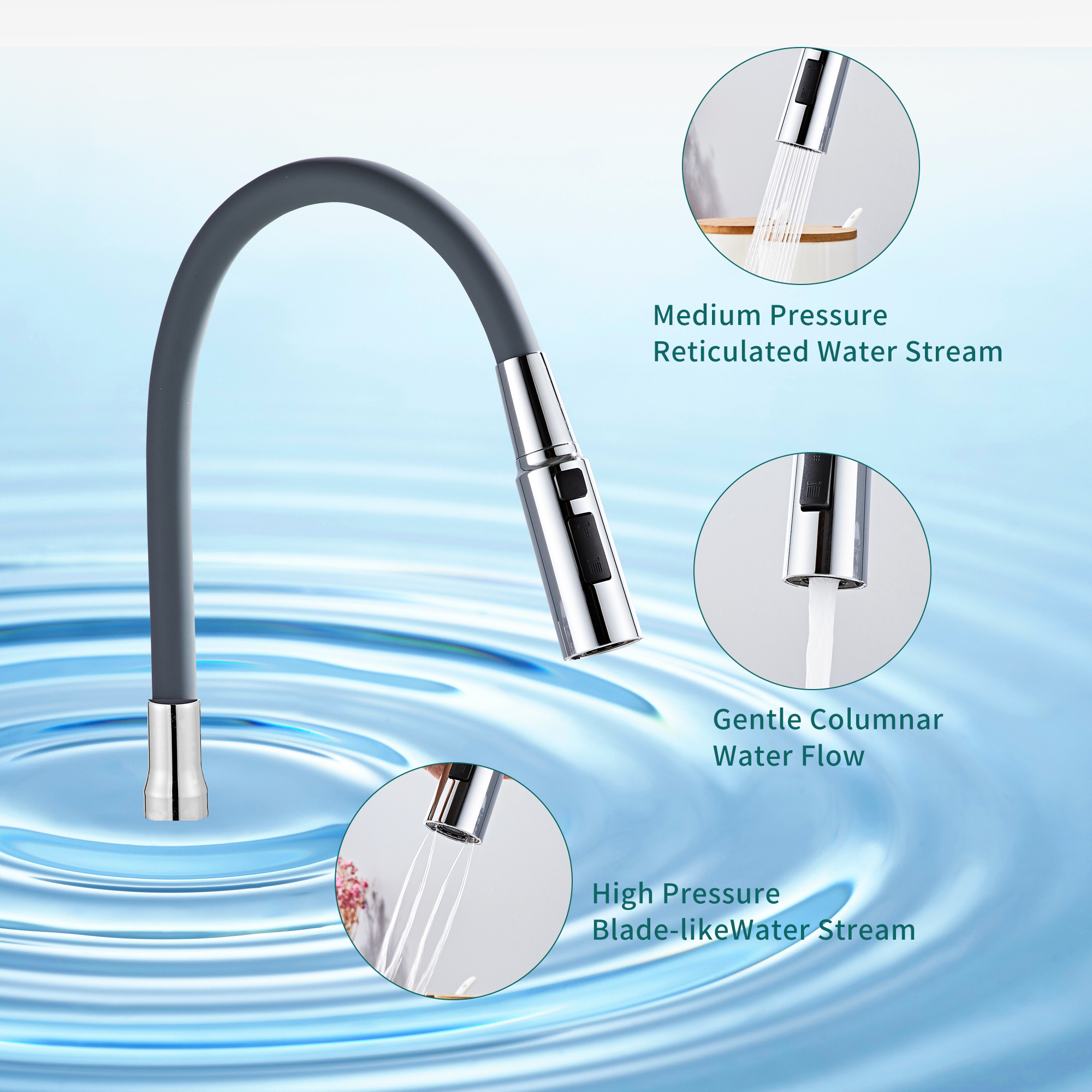 silicone water saving cold water wall mounted kitchen tap with flexible spout plastic faucet universal pipe pull out kitchen tap